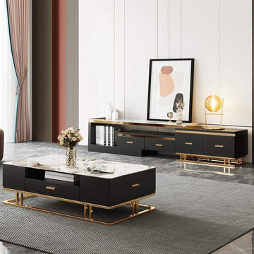 Modern TV Stand & Coffee Table Set for 100 Inch TV in Black with Drawers-Furniture,Living Room Furniture,Living Room Sets